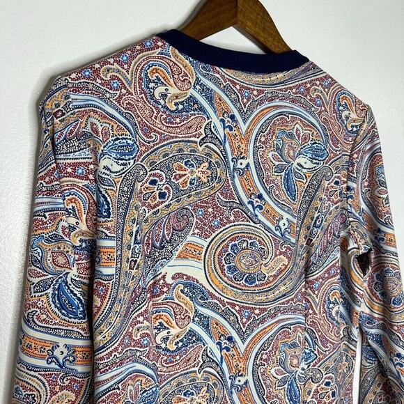 J McLaughlin Blue Paisley Stretch Half Sleeve Blouse Shirt Size Large Women’s - Picture 8 of 11